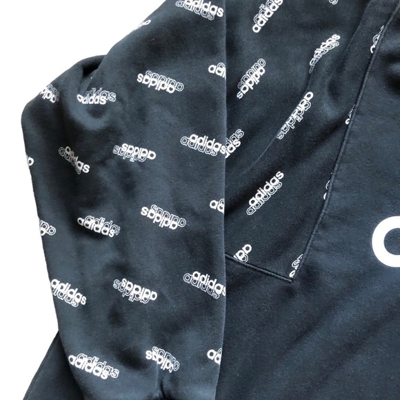 Adidas Linear Fav Core All Over Print Pullover Sweatshirt Sz M  Black White - Picture 5 of 7